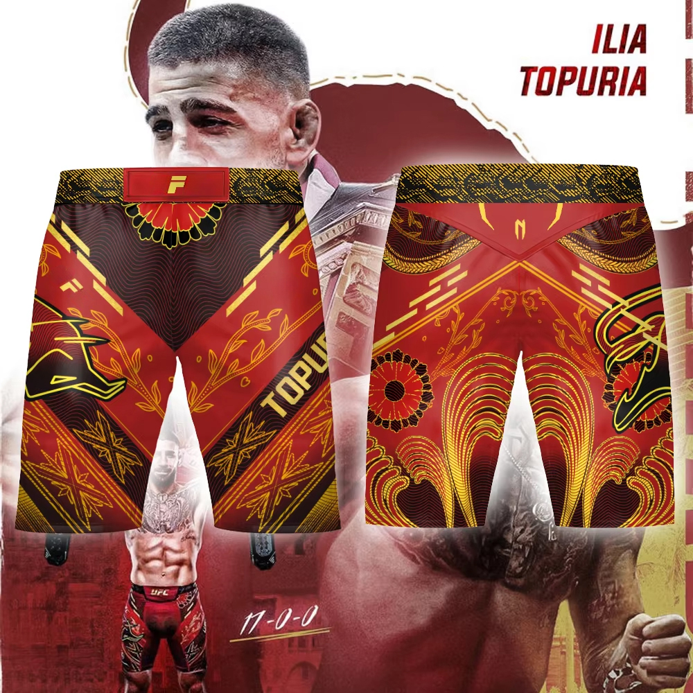 Pantaloncini da uomo Ilia Topuria su misura per MMA, allenamento e combattimento, traspiranti, ad asciugatura rapida, slim-fit, con elastico in vita, per BJJ e fitness 2026