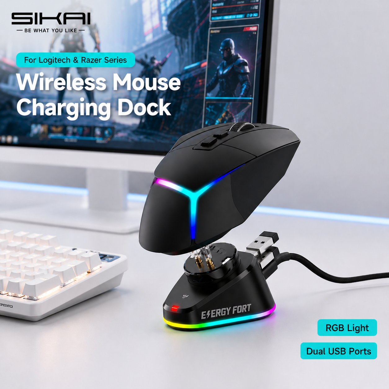 Bezprzewodowa stacja ładująca do myszy Logitech G Pro X G502 Lightspeed, ładowarka magnetyczna do Razer DeathAdder Naga Viper Basilisk