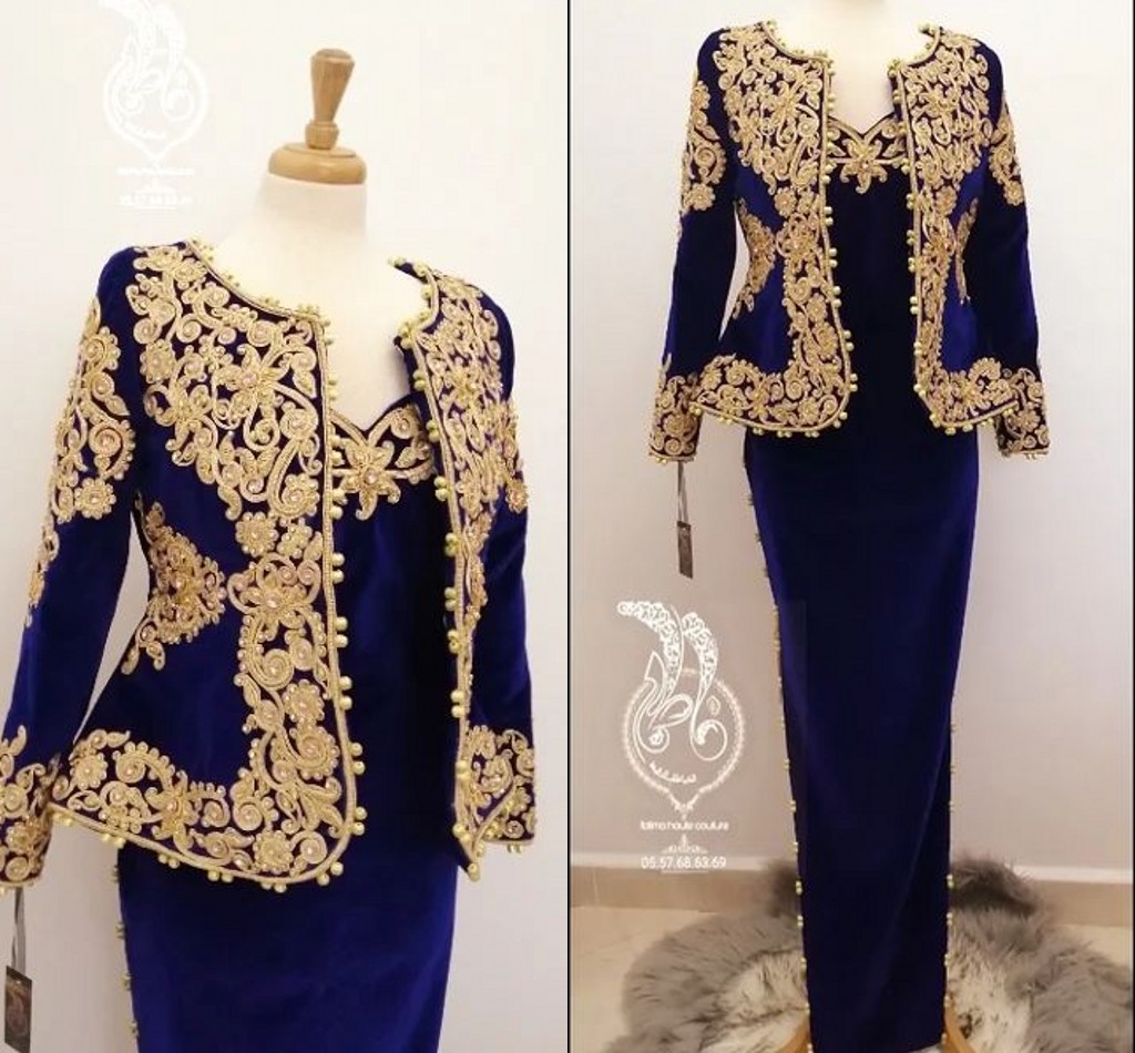 Gaun Formal Prom beludru biru Royal dengan jaket lengan panjang gaun acara malam pakaian malam renda emas khusus