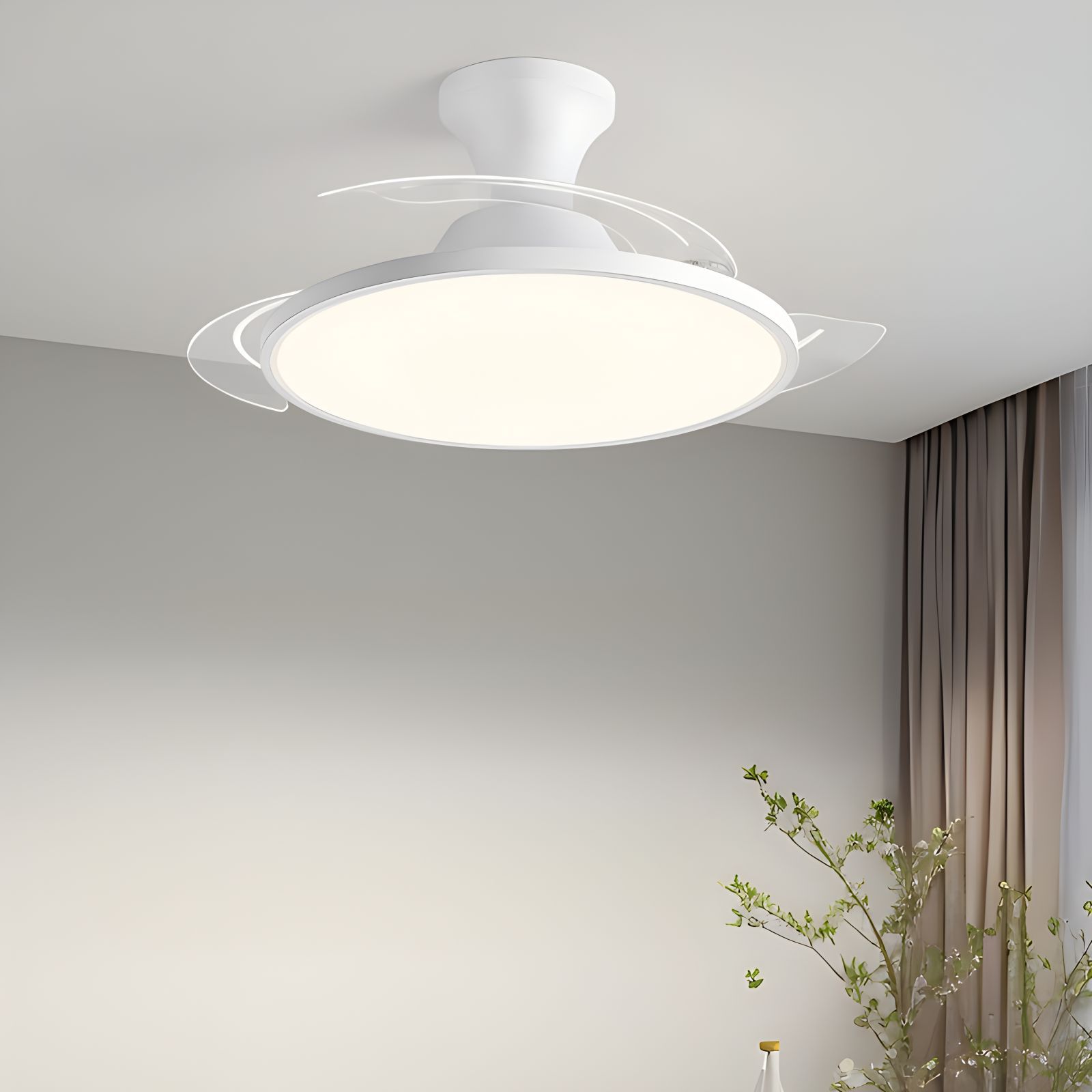 New Ultra-Thin Chandelier Fan LED Invisible Ceiling Fan with Light 3 Folding Blades Pendant Light Kitchen Living Room Office