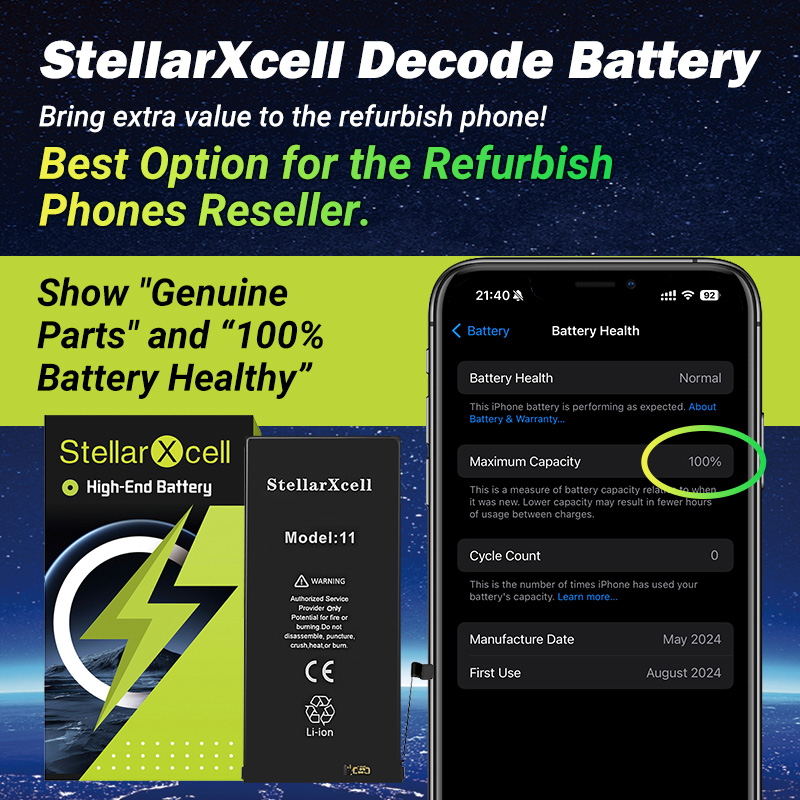 Аккумулятор StellarXcell Decode No Need Spot-Weldind для iPhone 11 11pro Max 12 12pro 13 13pro 13promax 14 14promax Разблокированный аккумулятор
