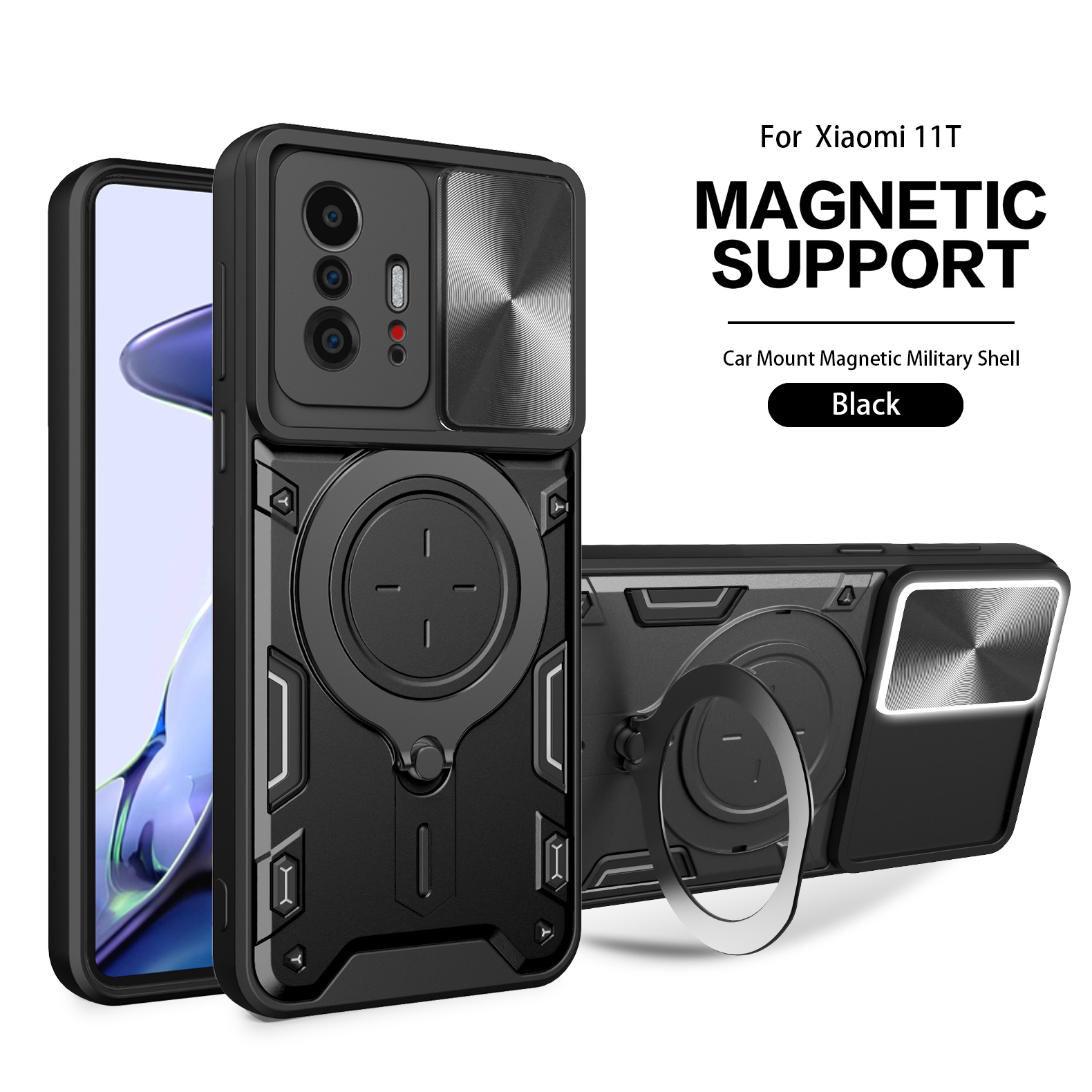 Voor Xiaomi 11T Telefoonhoesje Xiaomi 11T Pro Case Heavy Duty Robuuste Armor Magnetische Beugel CaseSlide Camera Bescherming Cover