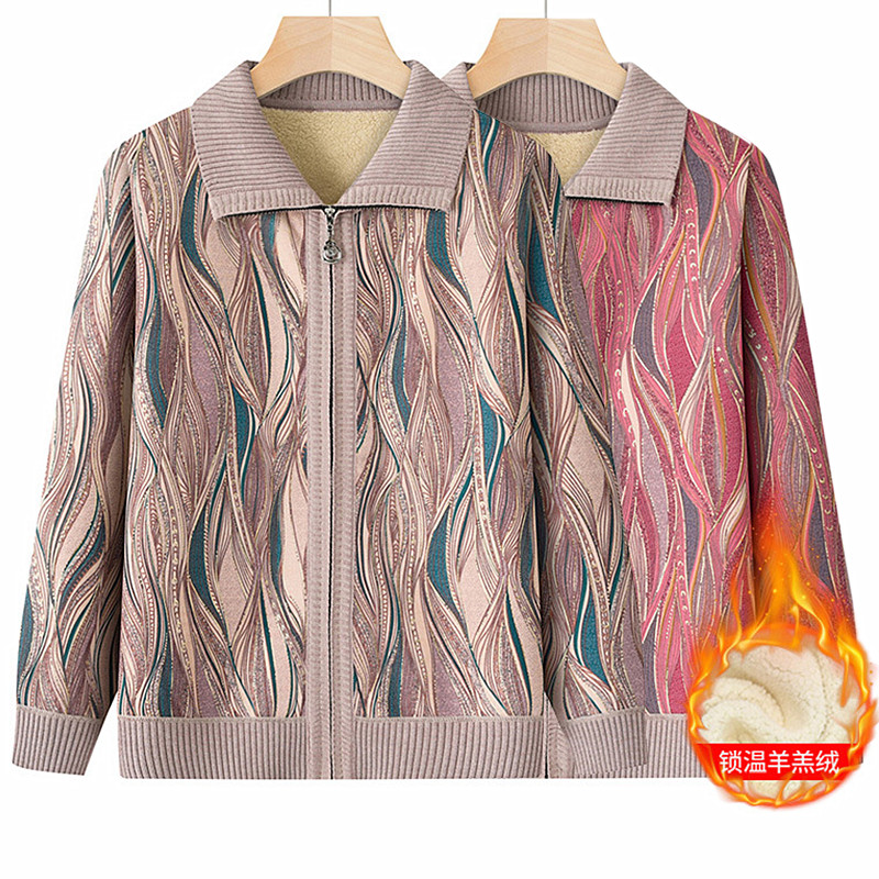 Cardigans tricotés pour grand-mère, grande taille, revers, pour mère, hauts épais et chauds, veste pull pour femmes d'âge moyen, automne hiver