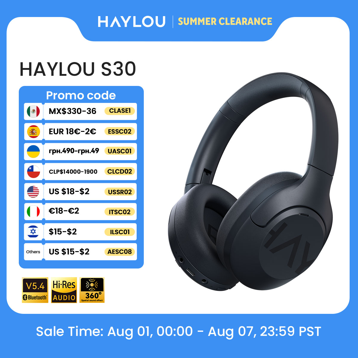 HAYLOU S30 Fones de ouvido sem fio com Bluetooth 5.4 Fones de ouvido com cancelamento de ruído adaptável de 43 dB e driver de 40