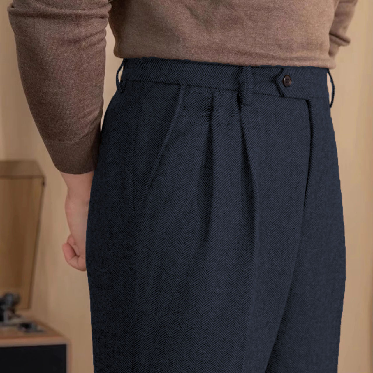 Italian Style Corduroy Naples Suit Pants Men High-waisted Adjustable Belt Straight Trousers Autumn England Business Casual Pant