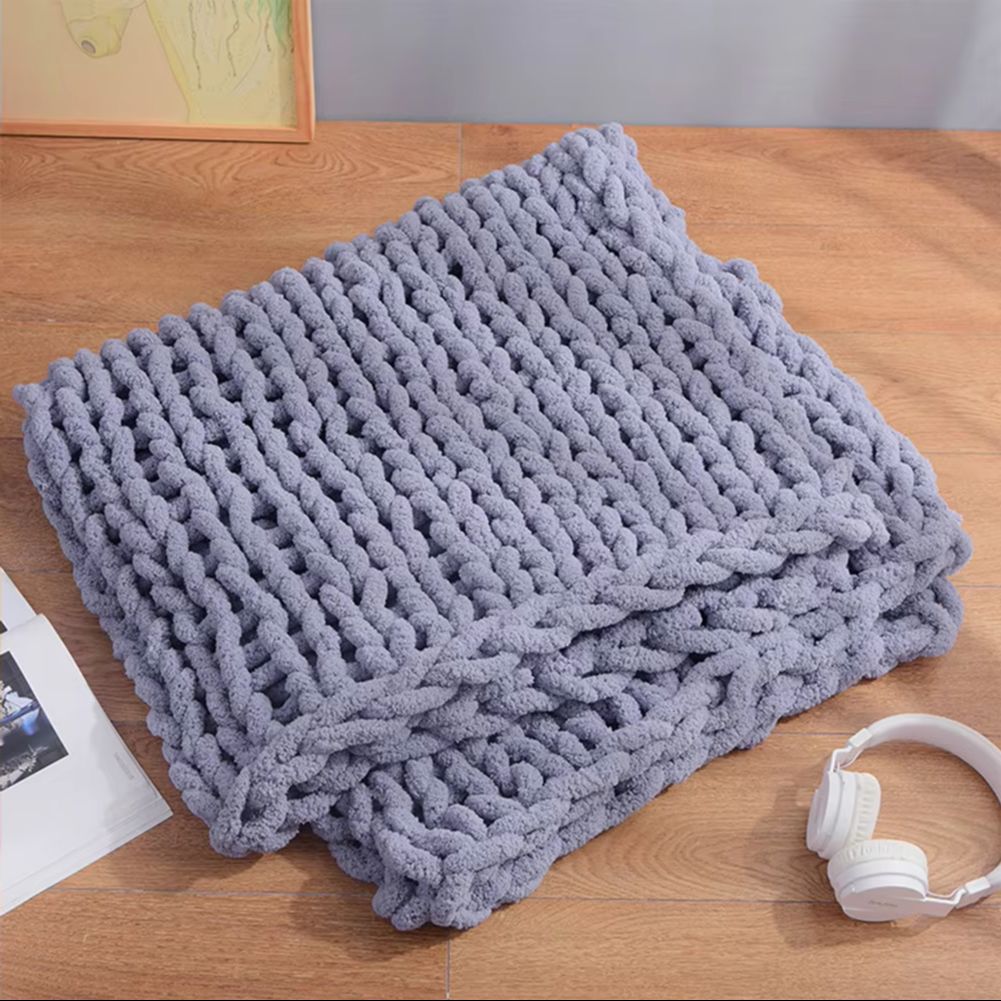60X60Cm Handgeweven Chenille Deken Voor Bank En Bed, Grijs