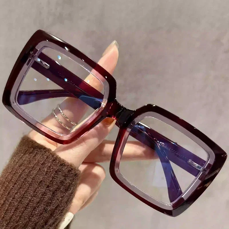 CLLOIO Moda Quadrado Grande Armação Anti-luz azul Óculos de Leitura Mulheres Anti-reflexo Personalizado Óculos de Prescrição de Miopia