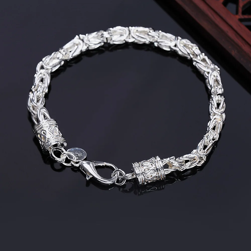 Cadena de plata de ley 925, exquisita pulsera trenzada, cadena con dijes de moda para mujeres y hombres, joyería de modelos simples y bonitos para boda sólida