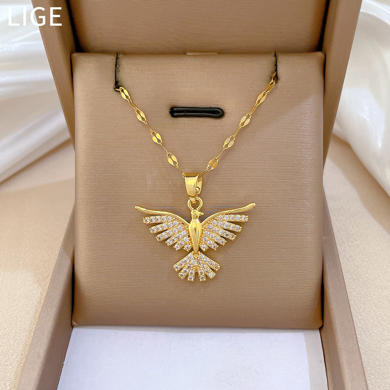DIEYURO 316L Stainless Steel Phoenix Eagles Pendant Necklace For Women Girl 2023 New Trend Choker Neck Chain Jewelry Gift Party