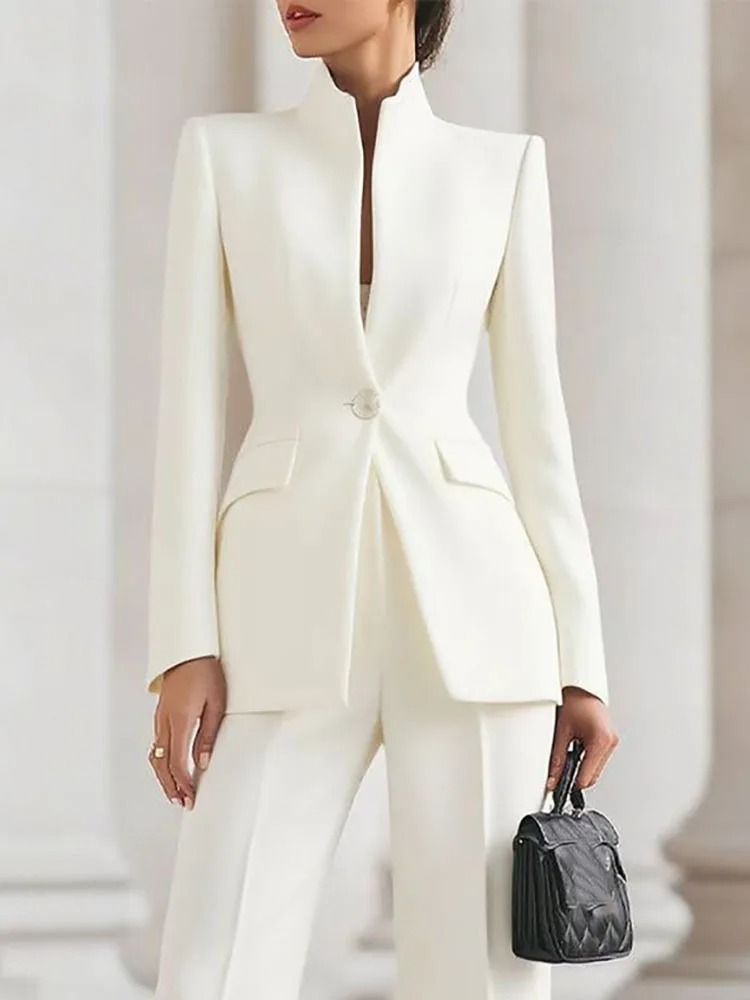Elegante blazer met lange mouwen + broekpak Herfst Eenvoudige effen kleur woon-werkoutfit Dames Temperament Slim Fit Professionele set