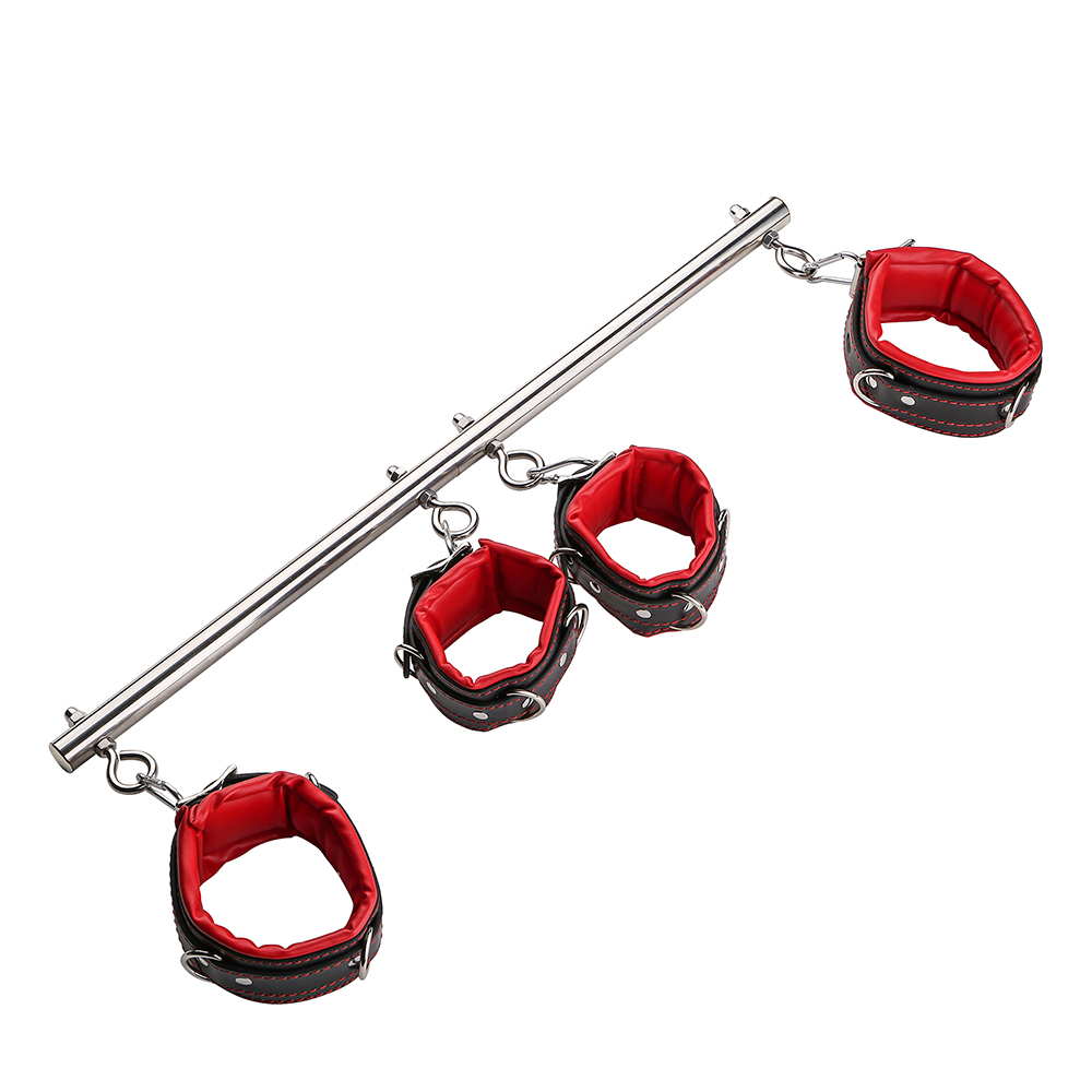 Kit de Bondage BDSM, barra esparcidora extensible de acero inoxidable, esposas de esclavo, puños de tobillo, juego de ataduras fetiche, Juguetes sexuales para parejas