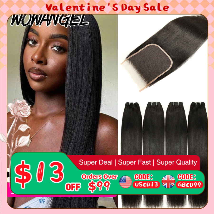 Yaki em linha reta 5x5 hd fechamento de renda com pacotes de cabelo humano 13x6 hd renda frontal apenas derreter peles extensão de cabelo virgem brasileiro