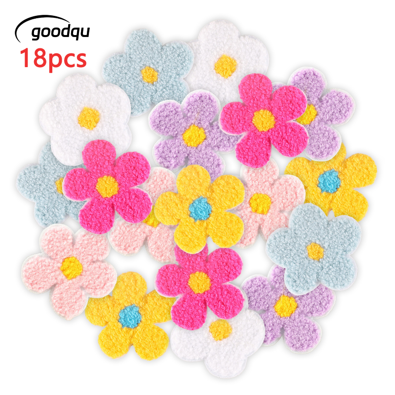 18 Stück Chenille-Blume, niedliche bestickte Stoffflicken für Kleidung, zum Aufbügeln, Nähen, Mochila, Parches, Kinder, Mädchen, Applikation, Jacke