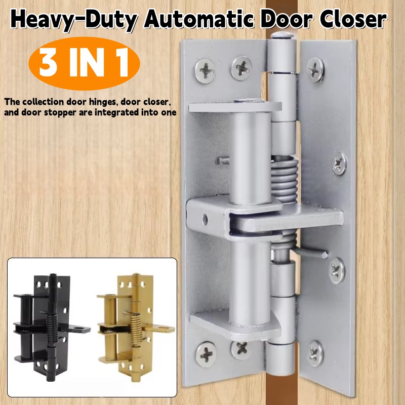 New 3 In 1 Heavy Duty Automatic Door Closer,Spring Hinges,90 Degree Positioning Door Stopper for Commercial/Residential Doors