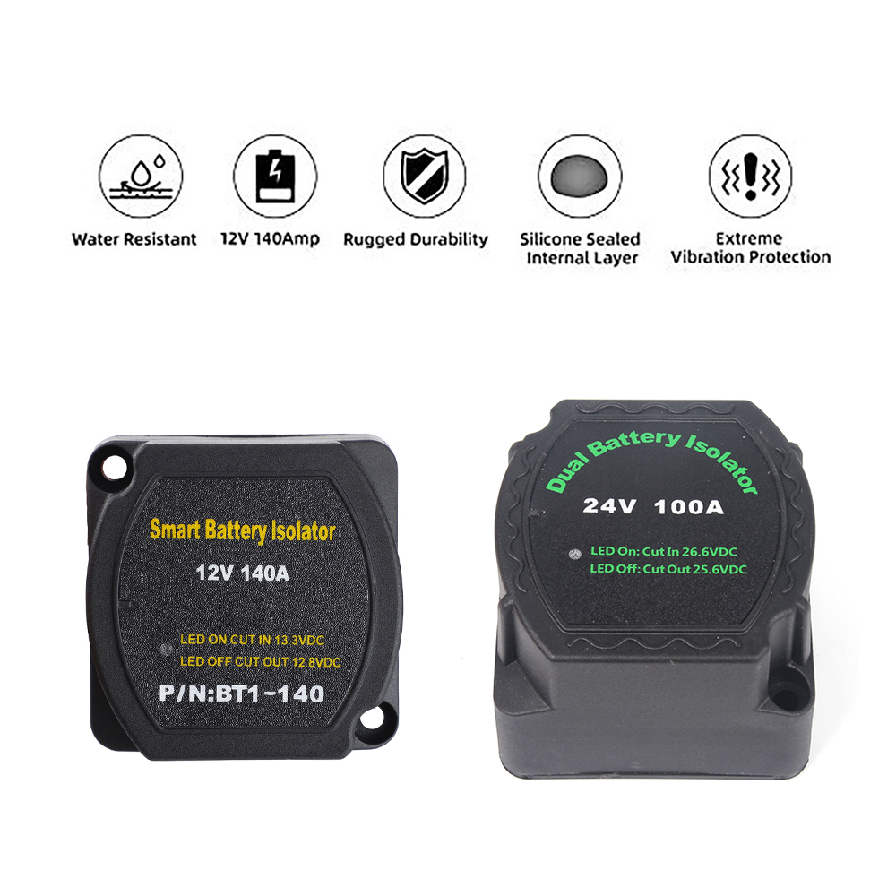 Aislador de batería Dual inteligente de 12V o 24V, relé de carga dividida sensible al voltaje, VSR, pieza de coche 2, Banco de batería, carga LED rojo