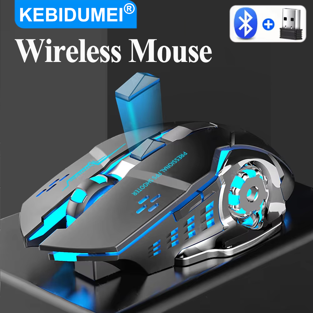 KEBIDUMEI เมาส์บลูทูธ 2.4G เมาส์ไร้สายแบบชาร์จไฟได้เมาส์แบ็คไลท์สำหรับเล่นเกมตามหลักสรีรศาสตร์เมาส์สำนักงานอุปกรณ์เสริมเกม