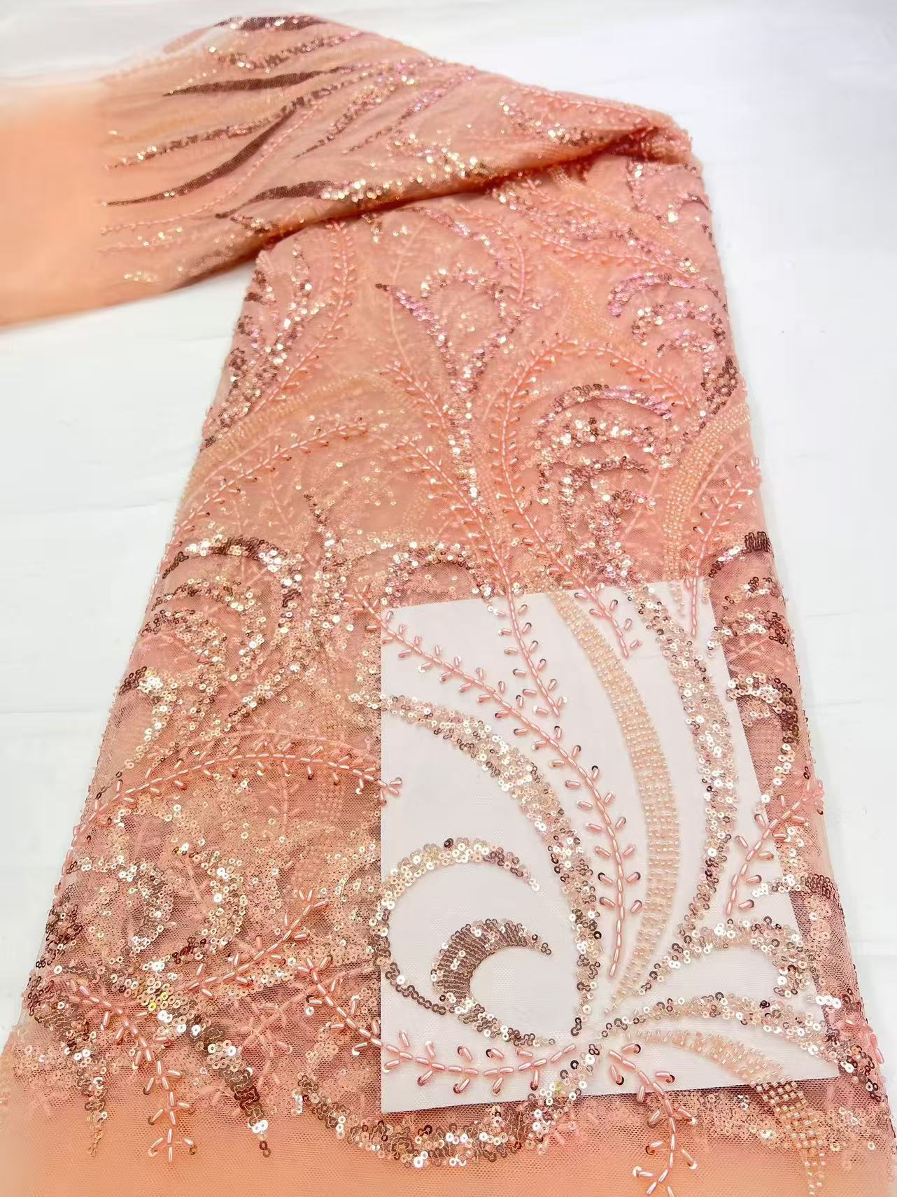 African Lace Fabric Sequins Beaded Embroidery Groom Nigerian Bridal High Quality French Tulle Lace Fabric For Wedding Party Sew