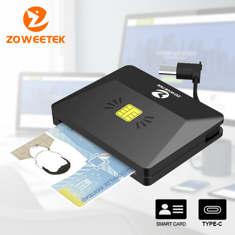 Zoweetek Tipo-C ID Leitor de Cartão Inteligente Leitor DNI Eletrônico para EMV IC DNIE Chip DNI Cartão Inteligente ZW-12026-X