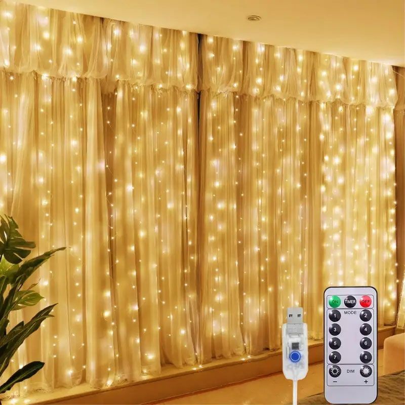 Cortina de luces LED de 3/4/6M, guirnalda de hadas en la ventana, USB, 8 modos, cadena de luces, adorno para fiesta de boda y Navidad, decoración del hogar