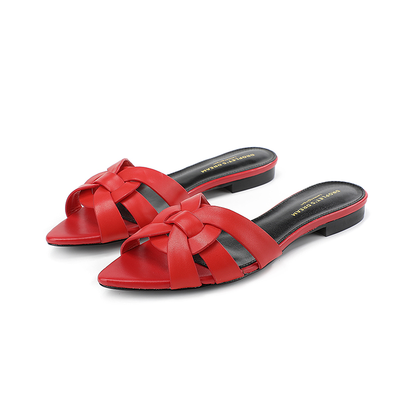 Lan Meng-Pantoufles d'Été de Marque pour Femme, Chaussures Plates à Bout Jolie tu, Sandales en Cuir de Vache Décontractées, Tongs de Plage