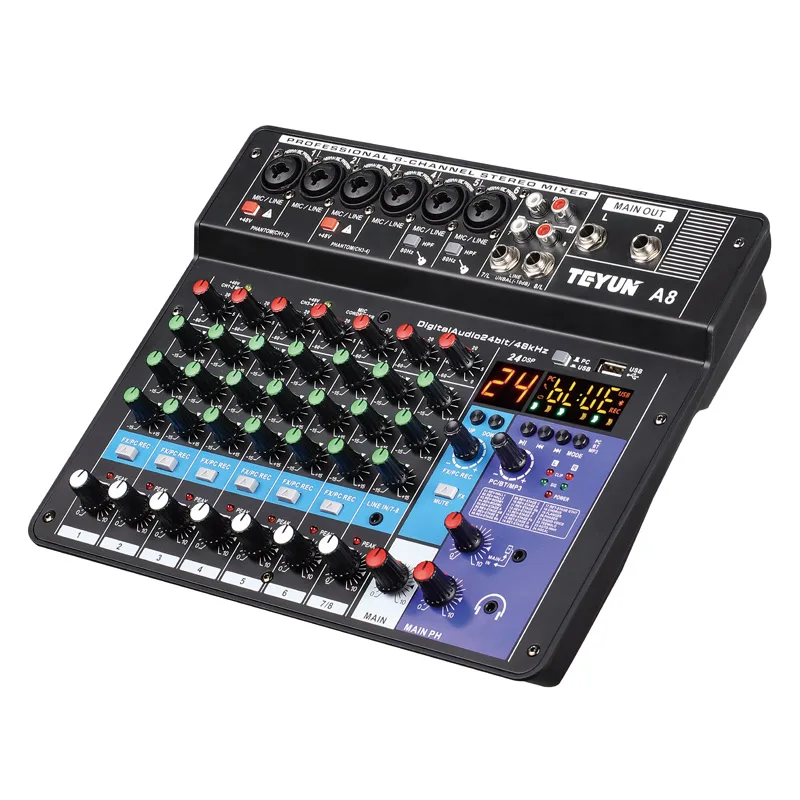 Mezclador digital profesional de 8-6-4 canales, tarjeta de sonido, micrófono, teléfono móvil, transmisión en vivo, grabación de ordenador, equipo de audio para DJ