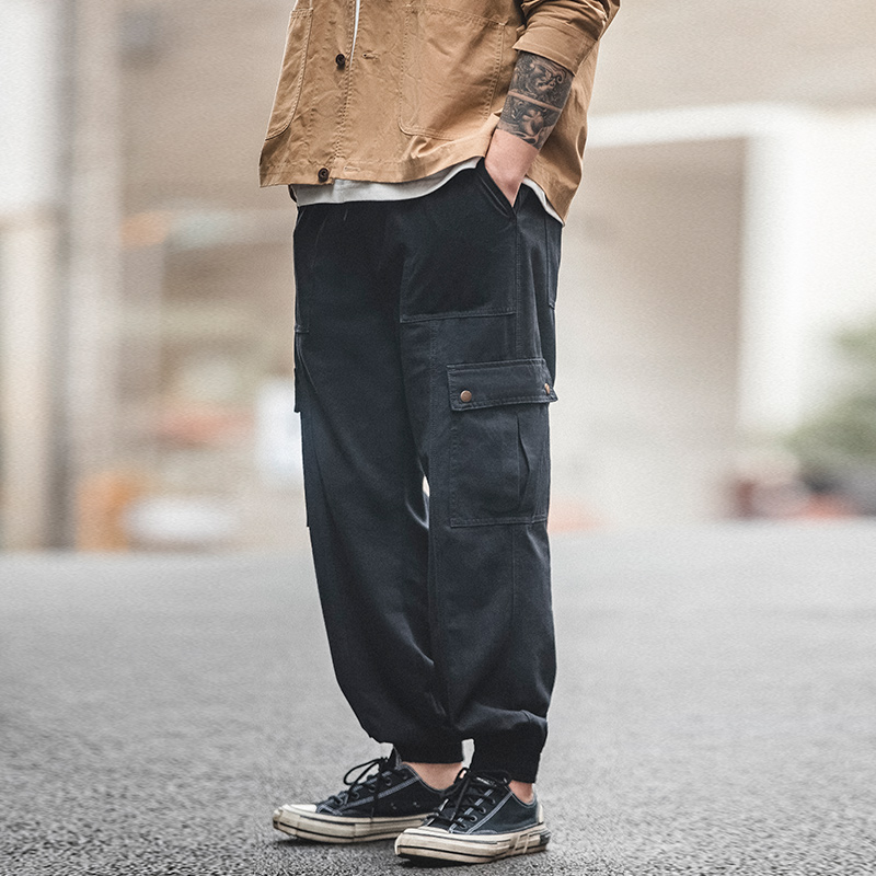 Maden américain rétro noir fonctionnel Leggings poche Tube droit décontracté neuf points lanterne Leggings pour hommes