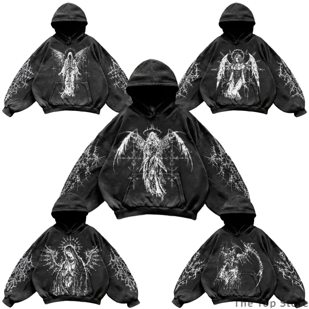 Sudaderas con capucha con estampado de diosa gótica Harajuku para mujer, Sudadera con capucha gótica 2025, tops y2k, sudadera de gran tamaño, ropa de calle negra