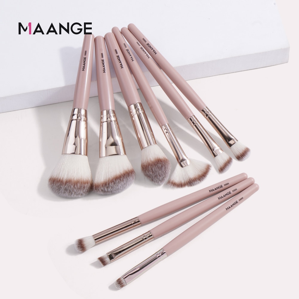 Maange 9 Stuks Foundation Make-Up Borstel Set Cosmetische Poeder Markeerstift Oogschaduw Blending Beauty Tools Dichte Zachte Borstelharen Borstels
