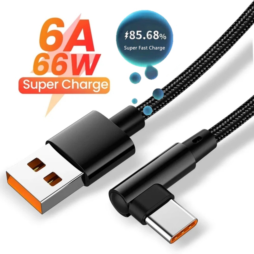 66W 6A Single Elbow Snellaad USB naar Type C Kabel Snellaadkabels voor Xiaomi Redmi Oneplus Honor Snellaad- en Gegevenskabel