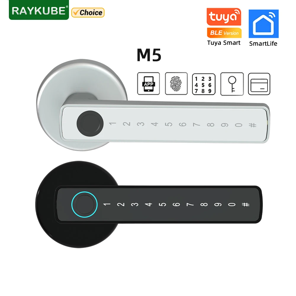 RAYKUBE M5 Tuya BLE Vingerafdruk Deurslot Digitaal Elektronisch Slot met Wachtwoord/Sleutel/IC-kaart/Smartlife/Tuya APP Ontgrendelen