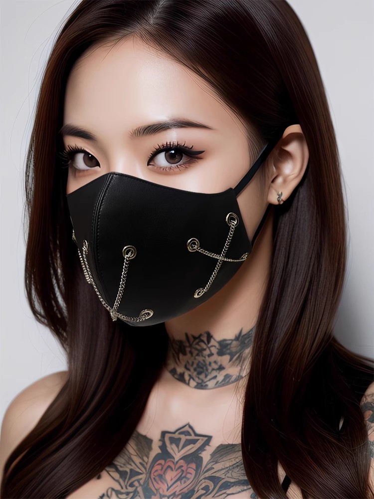 Homens e Mulheres PU Máscara Punk de Couro com Corrente, Respirável Boca-mufla, Windproof, Impermeável, Lady, R656