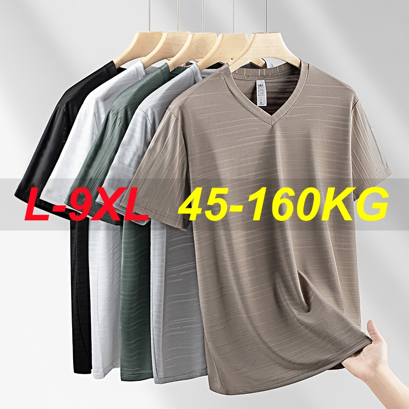 10xl T-shirt da uomo di grandi dimensioni con scollo a v allentato 9xl 8xl Spandex 2025 magliette da uomo Slim Fit estive magliette sportive a maniche corte ad asciugatura rapida