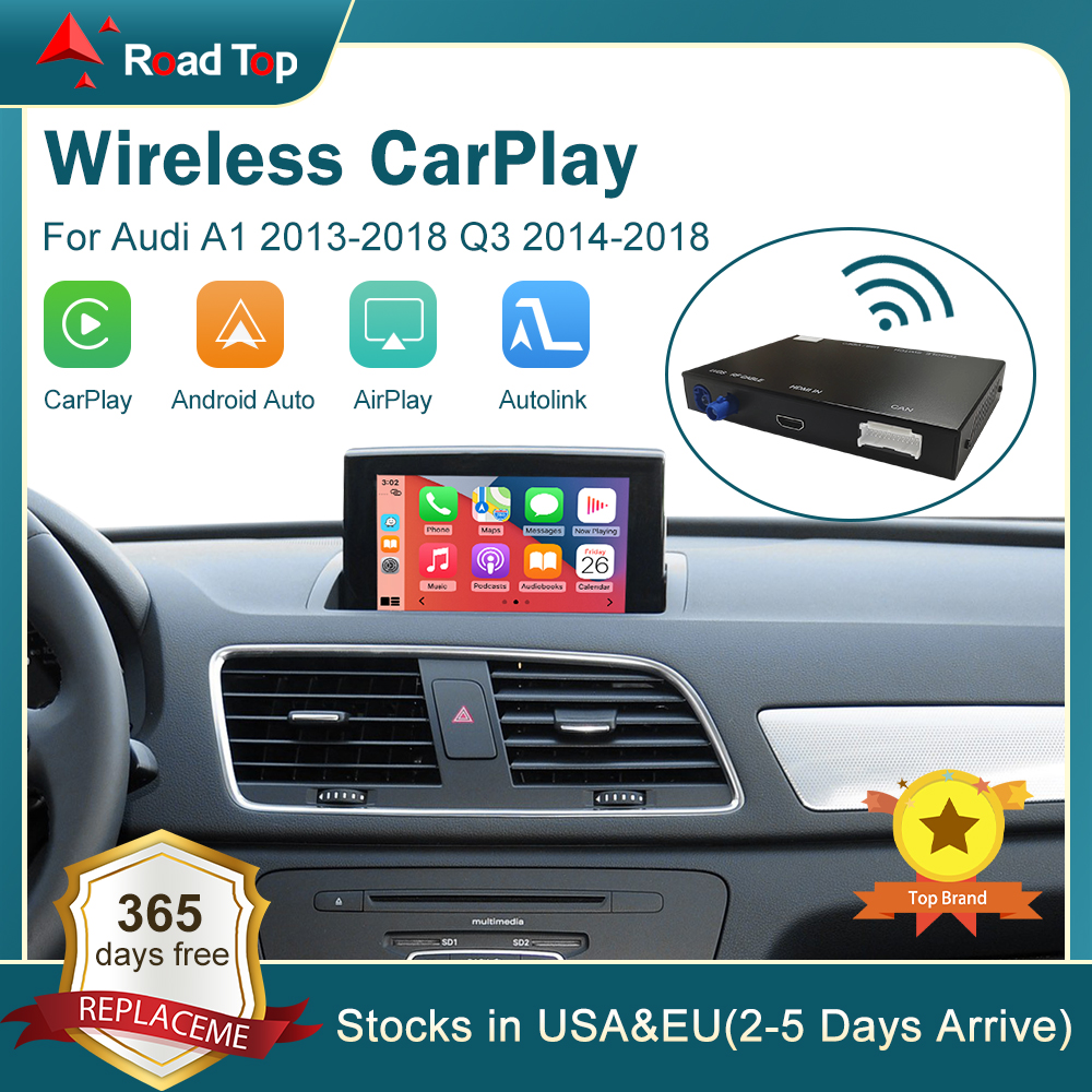 Interface CarPlay Android Auto sans fil pour Audi A1 2013-2018 Q3 2014-2018 RMC HN + avec fonctions de jeu de voiture AirPlay à lien miroir