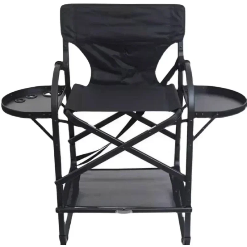 อลูมิเนียมแต่งหน้า Maestro เก้าอี้ Sleek Black Pro พับ Director's Seat Outdoor Glamour Camping บัลลังก์เก้าอี้ผมแบบพกพา