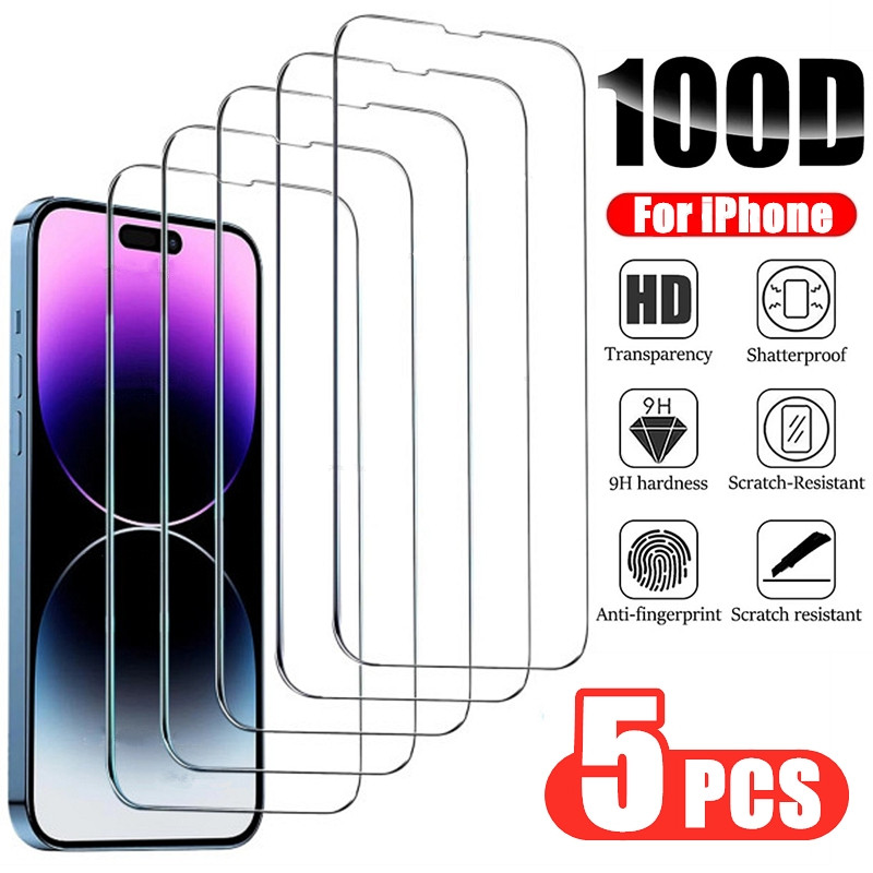 3/5 Uds Protector de pantalla de cristal funda de teléfono para IPhone 12 11 13 14 15 16 Pro Max Mini XS XR X 8 Plus 14Pro 13Pro IPones cubierta frontal