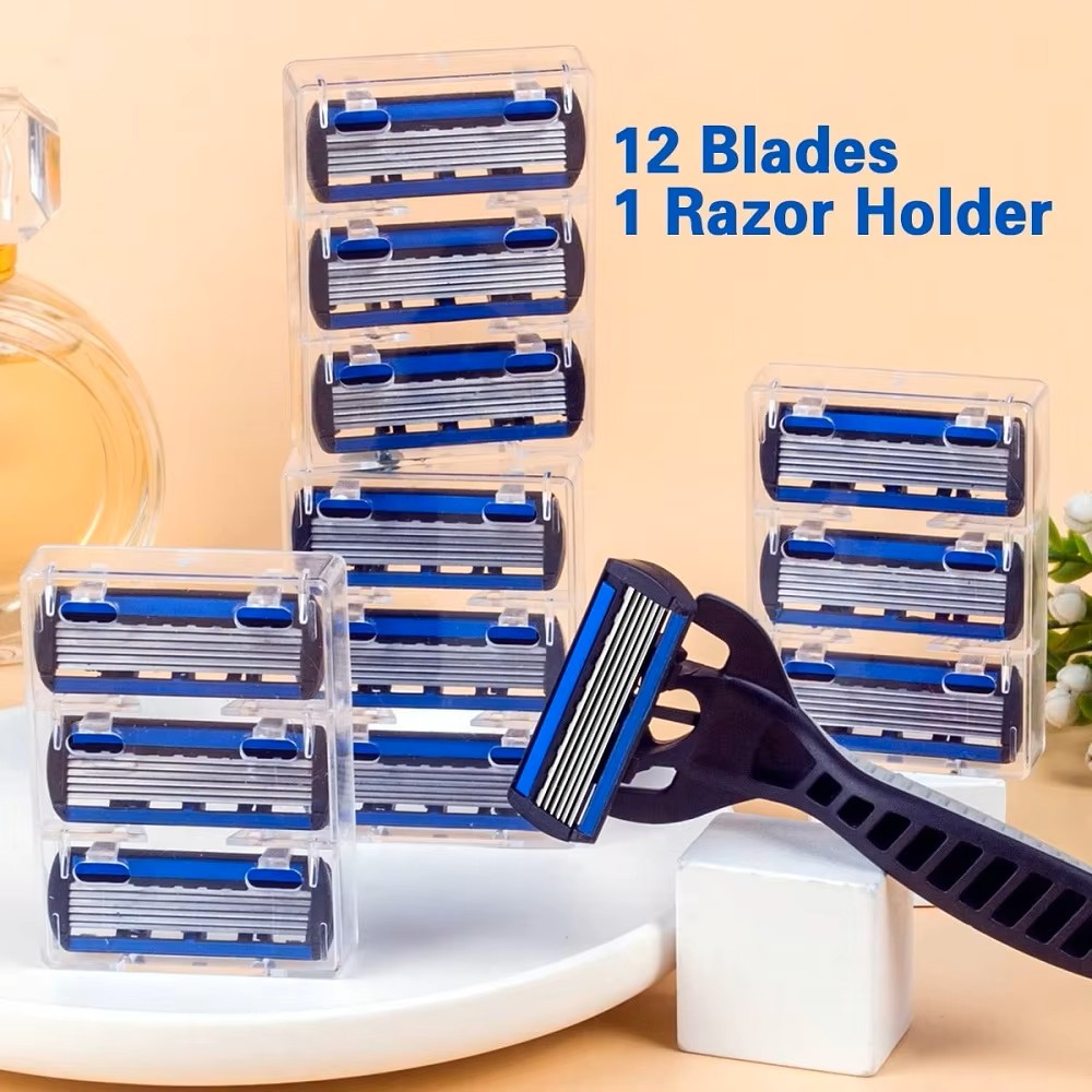 Rasoir manuel de sécurité pour hommes, couteau d'épilation à 6 couches en acier inoxydable, tête de rasoir remplaçable, outils de rasoir