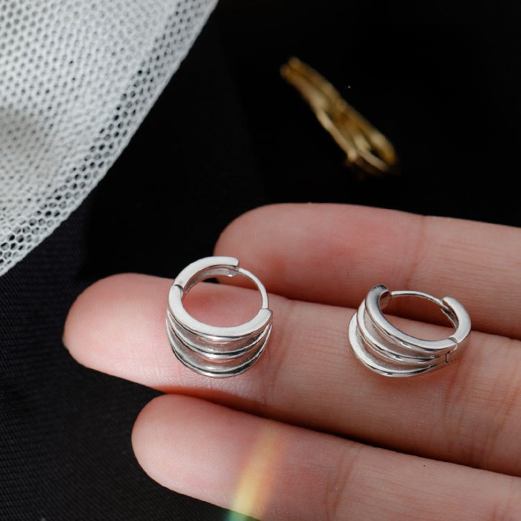 Pendientes de plata de ley 925, aretes de tres capas, temperamento Simple, exquisito, Semale caliente, regalo de joyería Sexy