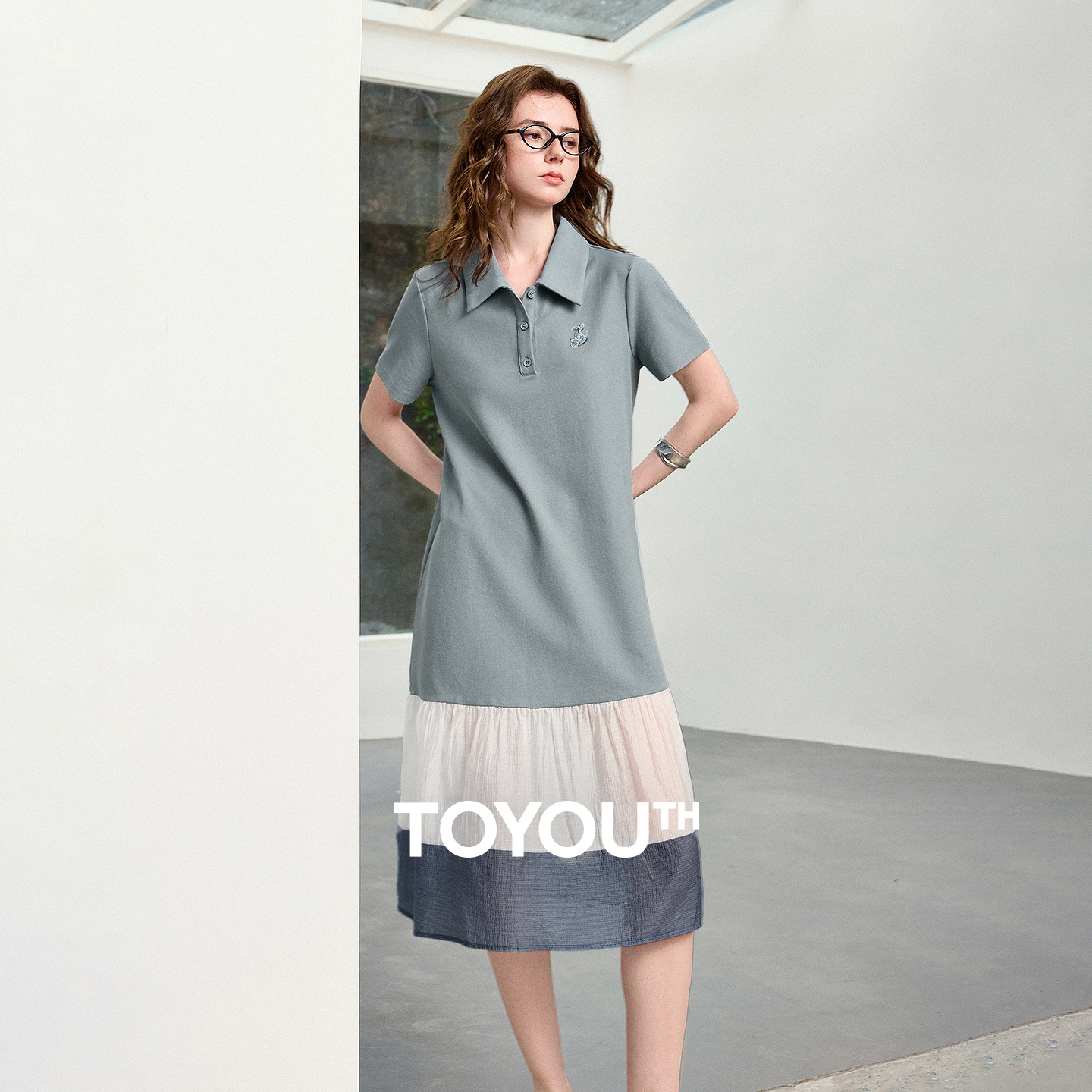 Vestido Polo para Mujer TOYOUTH, Verano 2026, Nuevo Diseño con Bloques de Color, Estilo Casual Elegante, Lyocell Acetato, Corte en A, Vestidos Modernos
