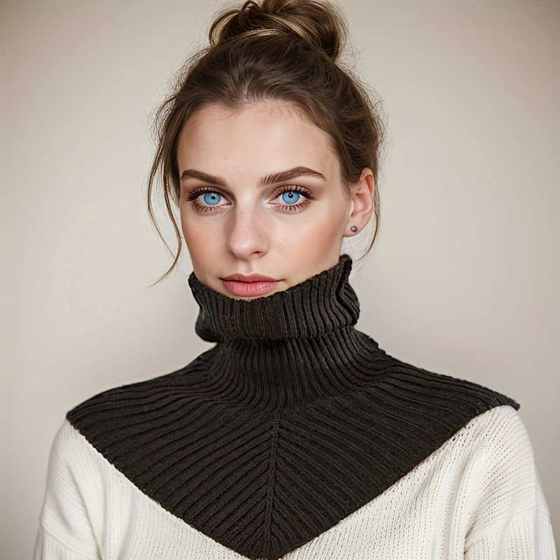 Calentador de cuello falso grueso de punto desmontable para mujer, cubierta para exteriores para invierno, silenciador de Color sólido para hombros y cuello