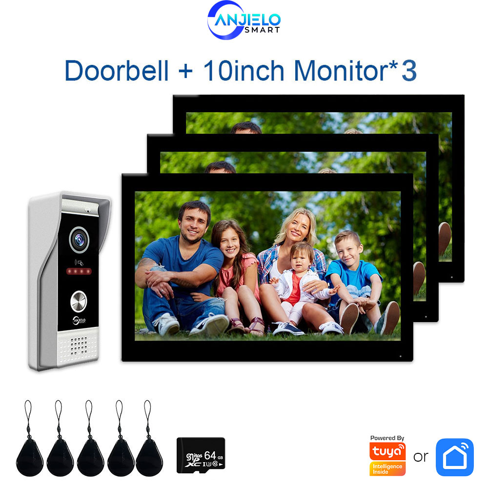 ANJIELO 1080P Wifi Wideodomofon Interkom Tuya Inteligentny Dom Domofon z Kontrolą Dostępu RFID do Willi Mieszkania 3 Pokoje