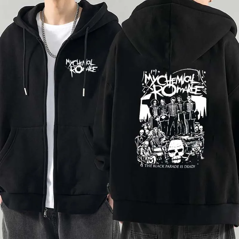 Felpe con cappuccio moda uomo Cappotti My Chemical Romance Mcr Dead Felpa con cappuccio con cerniera Top sciolto Black Parade Punk Emo Felpa con zip