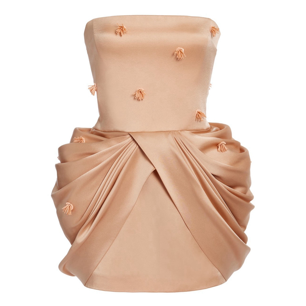 Mini vestido de fiesta largo con cuentas champán sin tirantes, ropa de mujer hecha a medida, vestido de cóctel plisado con cremallera, vestidos sin mangas