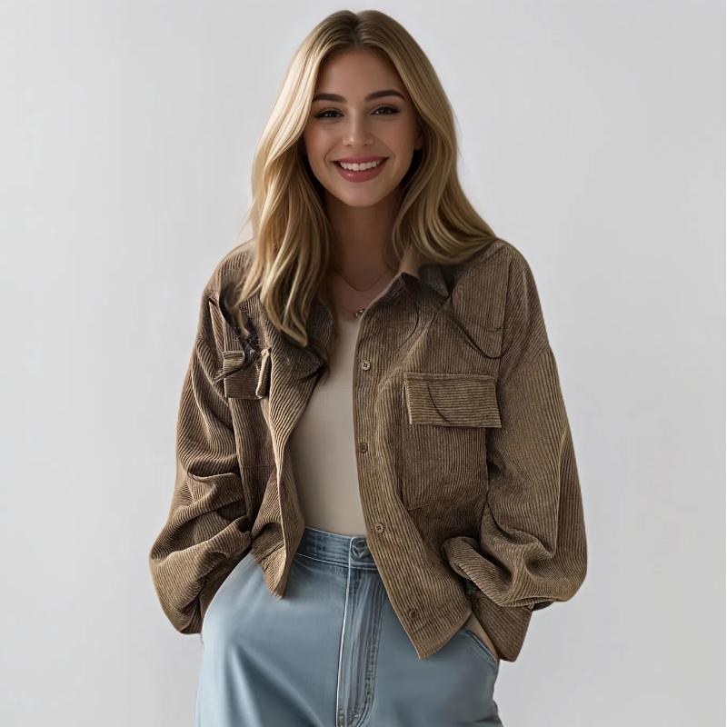New Fashion Retro Versatile Coat Single Breasted Collar Corduroy Shirt Long Sleeve Women's Top 166