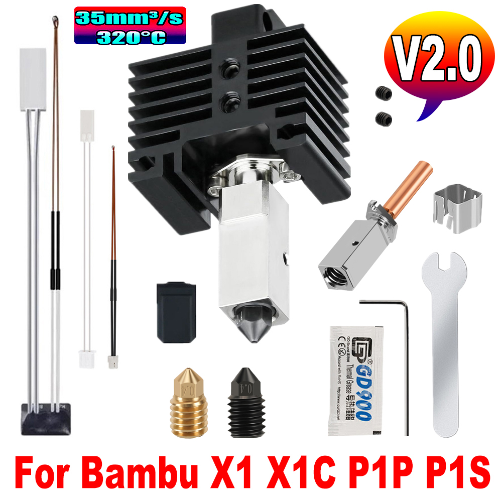 Kit de actualización P1P Hotend para Bambulab p1s Hotend V2.0 Bi Metal Heatbreak X1 carbono P1P termistor boquilla de latón para laboratorio de bambú X1C