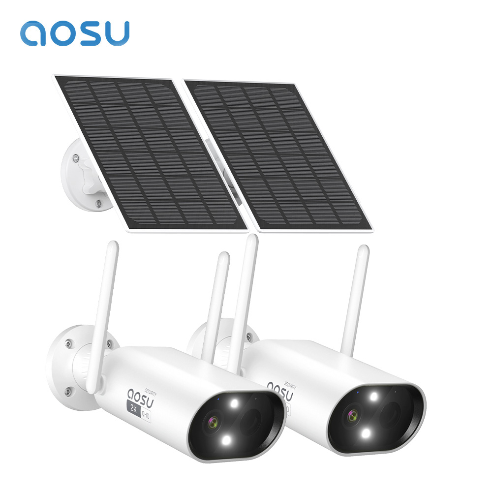 AOSU 3MP 2/3/4 szt. Kamera solarna WiFi zewnętrzna z wbudowanym akumulatorem, kamera bezpieczeństwa z kolorowym trybem nocnym, dwukierunkowe audio, kamera CCTV