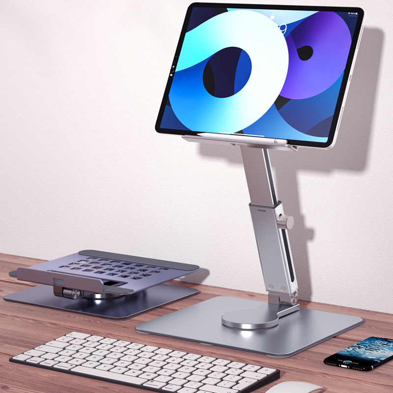 Suporte de mesa para tablet em liga de alumínio dobrável 360 °   Mãos giratórias montagem de mesa antiderrapante para iPad Pro Xiaomi Huawei Tab Pc