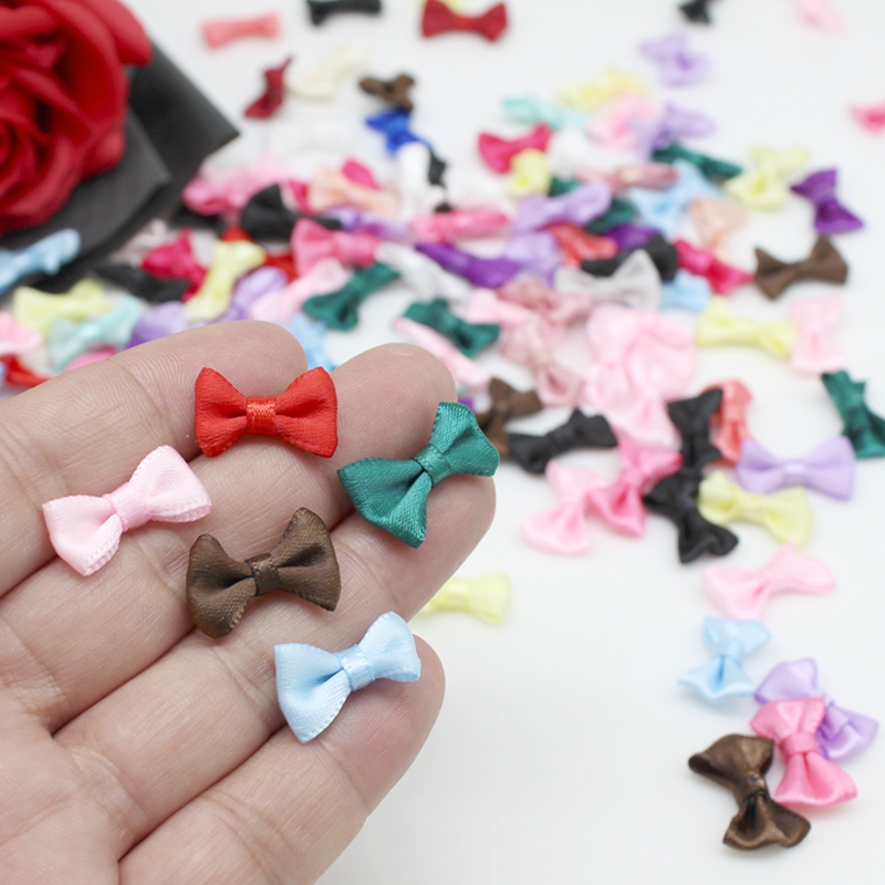 50/100 peças Laços Pequenos de Fita de Cetim 10mm-20mm Apliques de Flores para Costura Artesanal, Decorações DIY para Casamentos e Festas