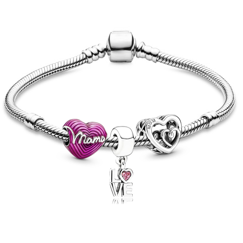 BAOPON I LOVE MOM Gelang Pesona untuk Wanita Ibu dengan Cinta Hati Manik Gelang Pulseras Fashion Perhiasan Hadiah Penawaran Khusus