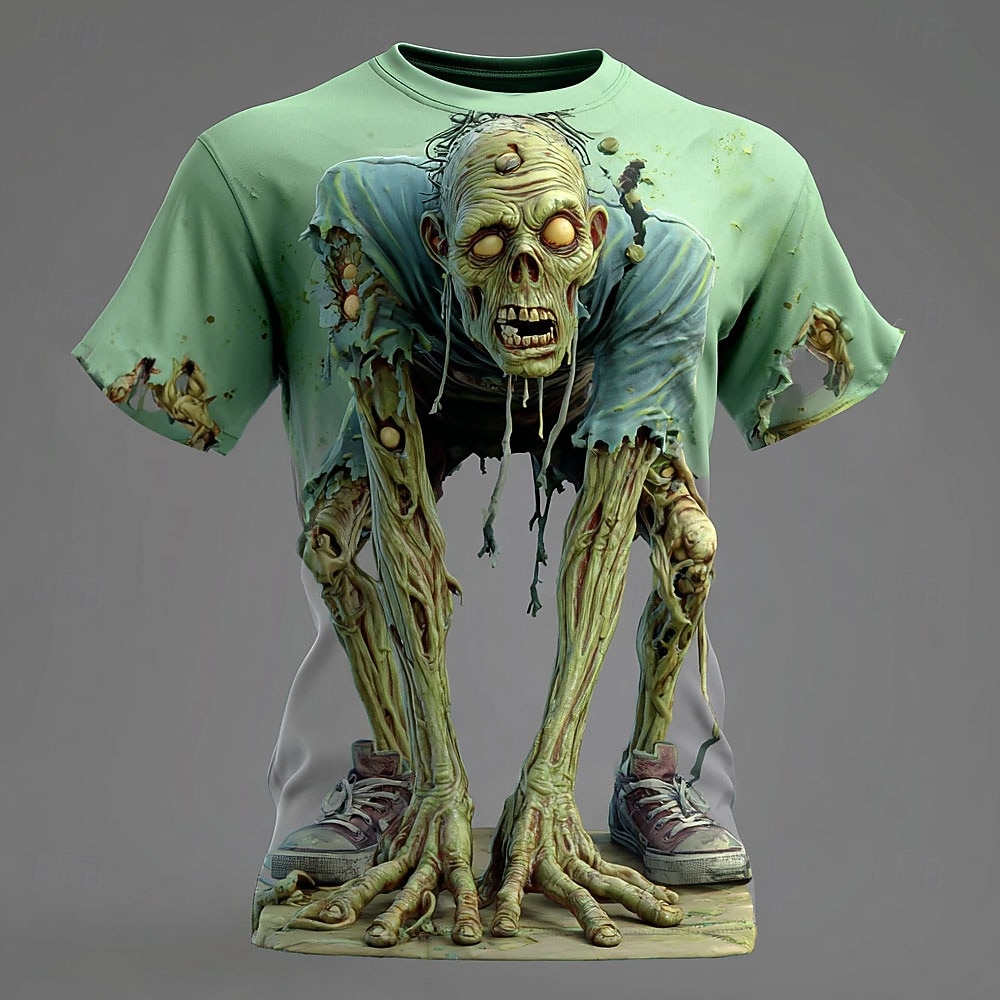Halloween visuele illusie zombie horror bedrukt 3D heren-T-shirt, zomer buitensport fitness sneldrogende ademende kleding