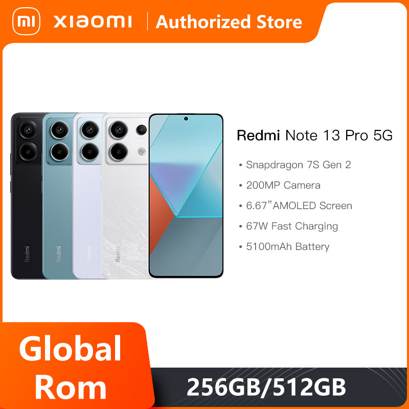 Global ROM Xiaomi Redmi Note 13 Pro 5G Mobile Phone 128GB 256GB 512GB Snapdragon 7s Gen 2 120Hz Screen 5100mAh 67W Fast Charging